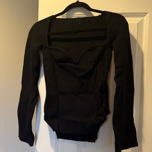 Black Long-Sleeve Sweetheart-Neck Knit Top